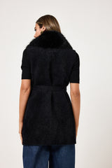 Gilet nero in ciniglia ed ecopelliccia FEDERICA BI