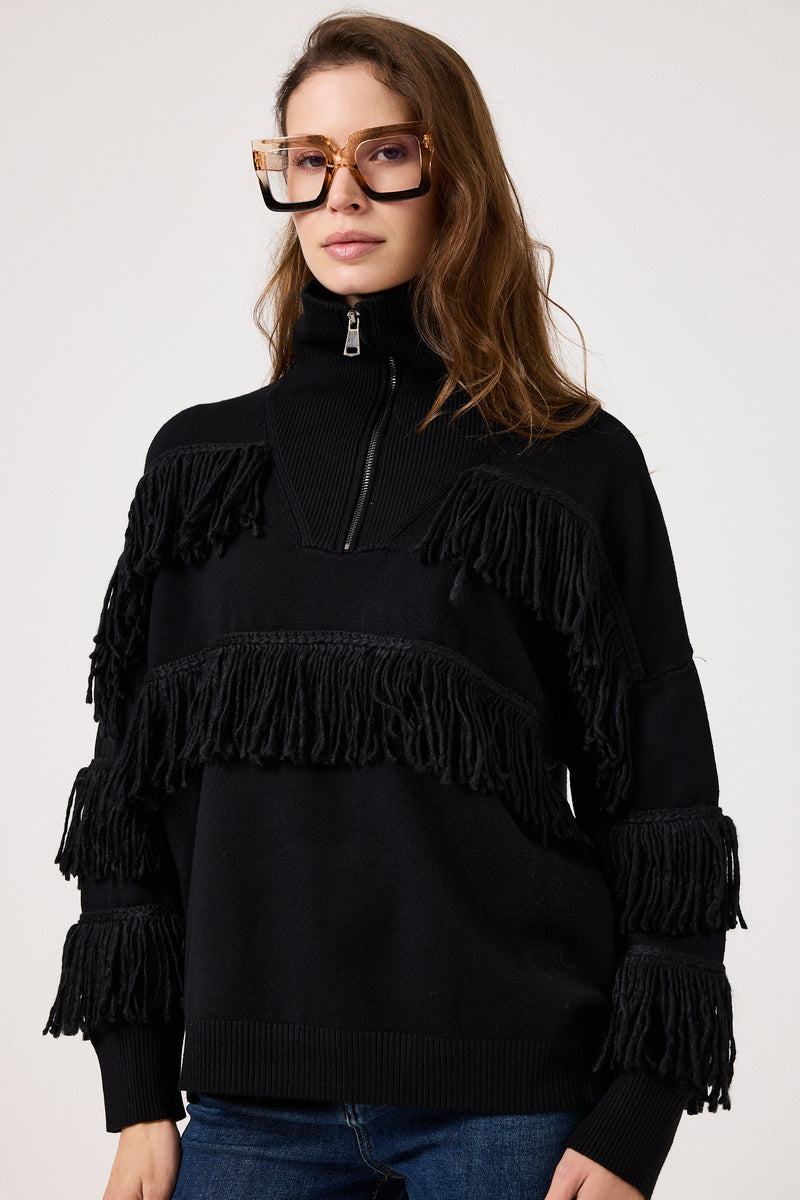 Cardigan con zip e frange FEDERICA BI ( vari colori )