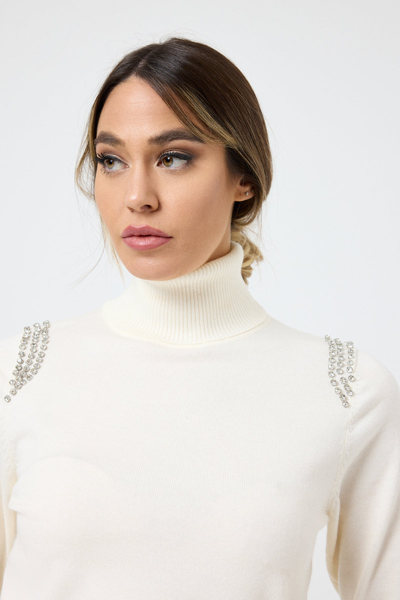 Maglia collo altro cristalli FEDERICA BI ( più colori )