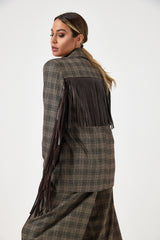 Blazer principe di Galles con frange e spille gioiello FEDERICA BI