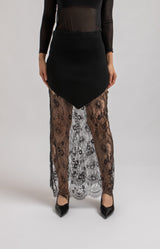 Gonna nera tricot e pizzo chantilly FEDERICA BI