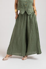 Pantalone in lino verde militare FEDERICA BI