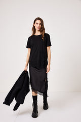 Maglia nera in cotone e pizzo FEDERICA BI