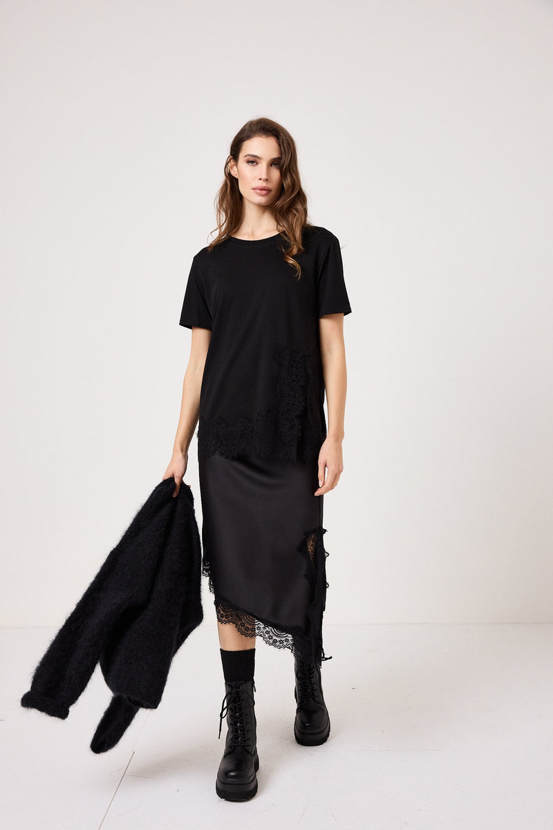 Maglia nera in cotone e pizzo FEDERICA BI