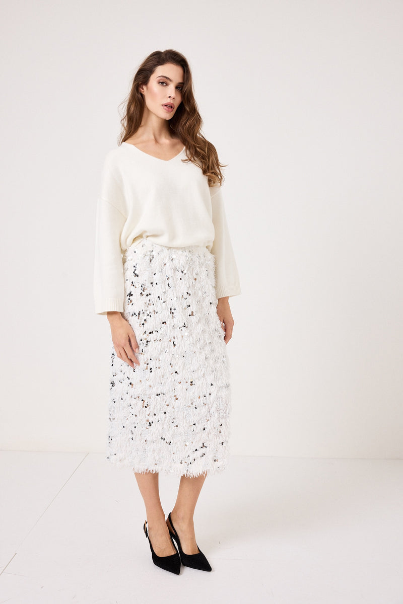 Gonna bianca piume e paillettes FEDERICA BI