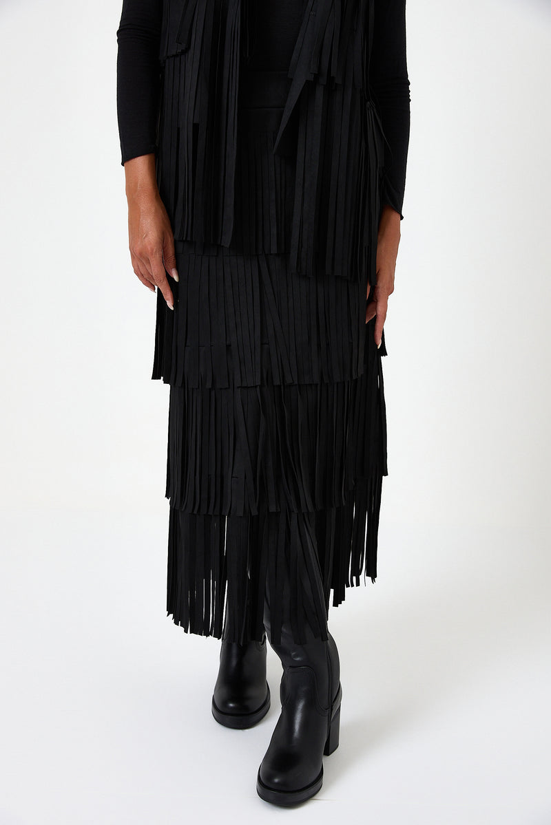Gonna nera in ecosuede con frange FEDERICA BI