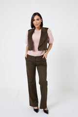 Pantalone in ecosuede verde FEDERICA BI