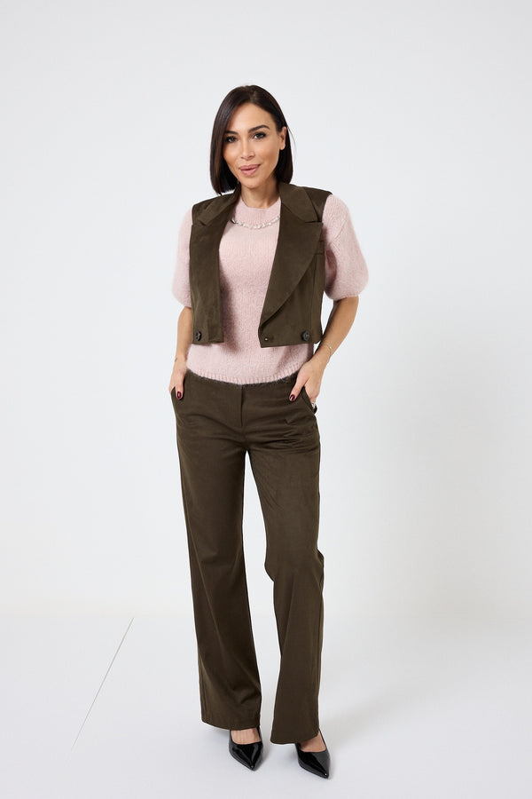 Pantalone in ecosuede verde FEDERICA BI