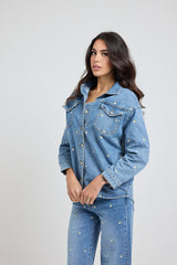 Giacca Camicia in denim fiorellini FEDERICA BI