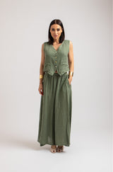 Pantalone in lino verde militare FEDERICA BI