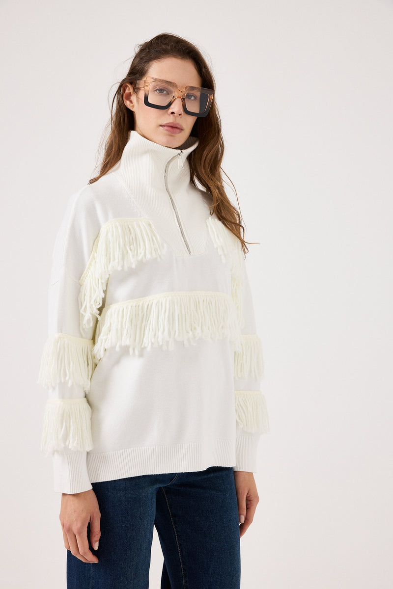 Cardigan con zip e frange FEDERICA BI ( vari colori )