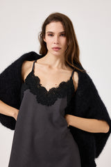 Abito in tela antracite e pizzo nero FEDERICA BI