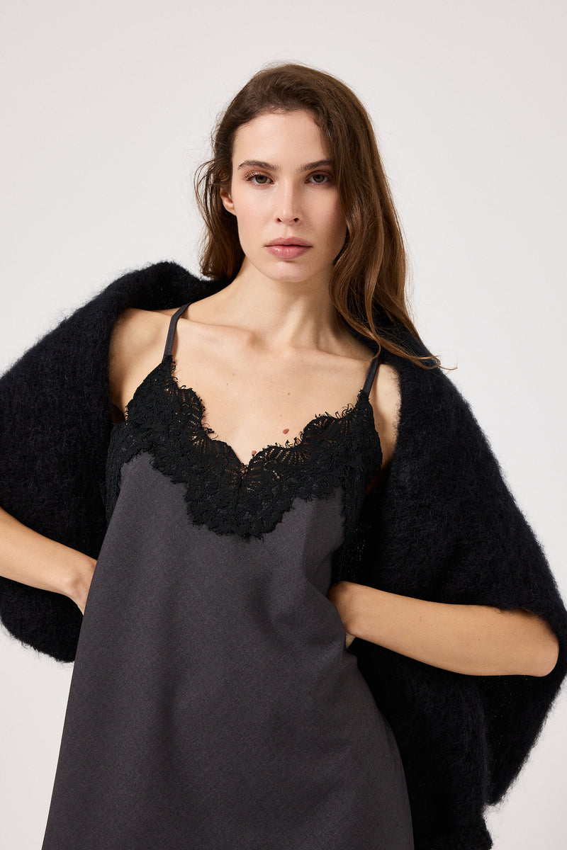 Abito in tela antracite e pizzo nero FEDERICA BI