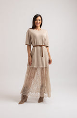 Abito lungo FEDERICA BI tricot e pizzo
