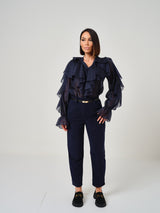 Pantalone in velluto blu navy FEDERICA BI