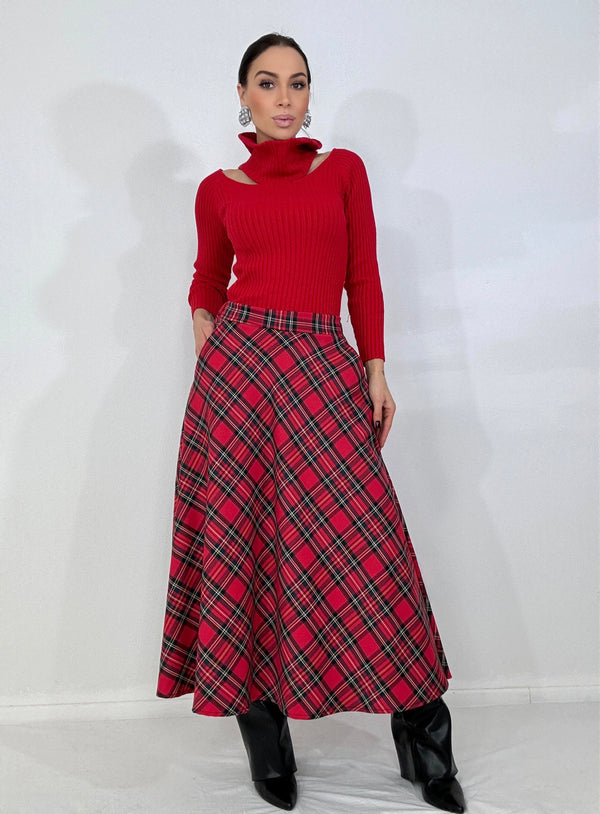 Gonna lunga tartan rosso FEDERICA BI