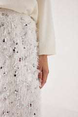 Gonna bianca piume e paillettes FEDERICA BI