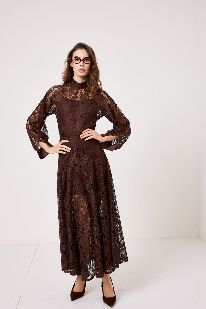 Abito in pizzo cioccolato FEDERICA BI
