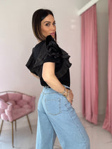 Maglia volant bianca e nera FEDERICA BI