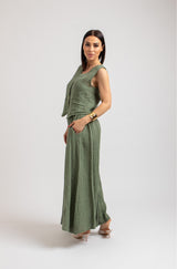 Pantalone in lino verde militare FEDERICA BI