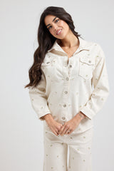 Giacca Camicia in denim bianco fiorellini FEDERICA BI