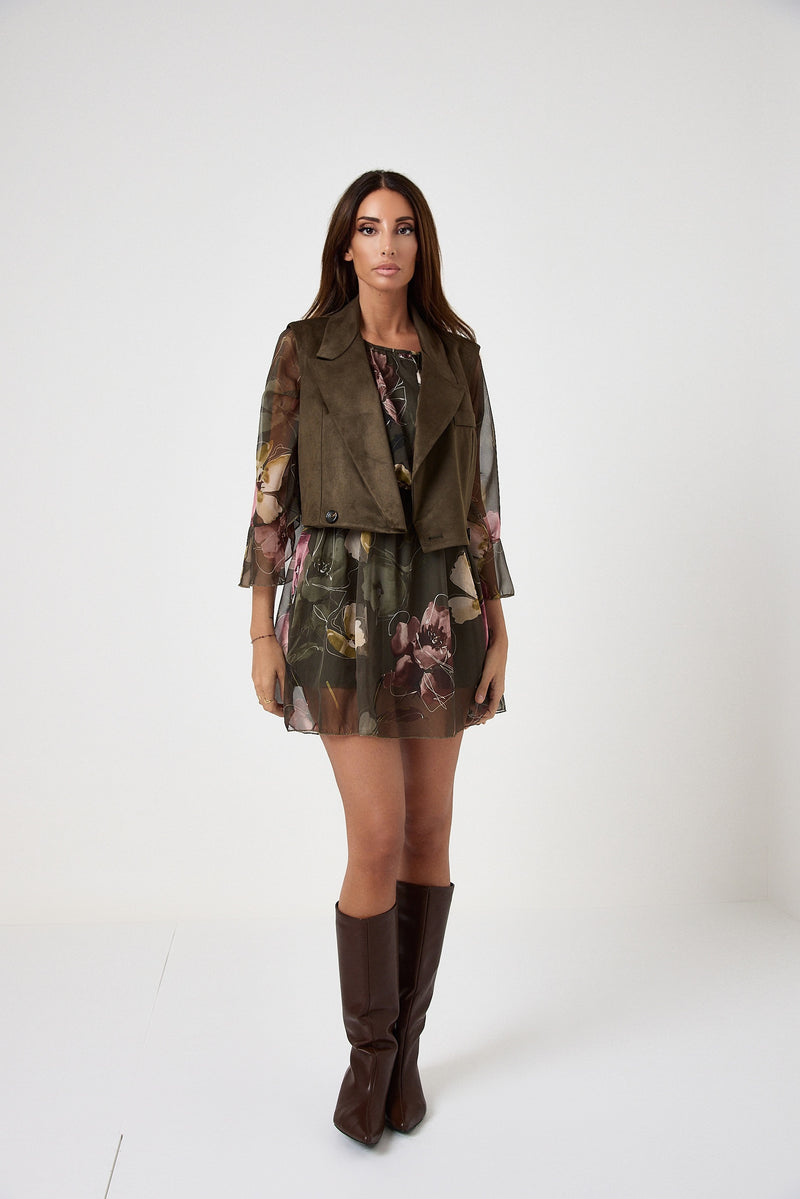 Abito in chiffon fantasia verde FEDERICA BI