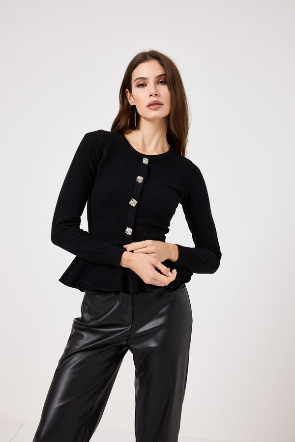 Maglia nera bottoni gioiello FEDERICA BI