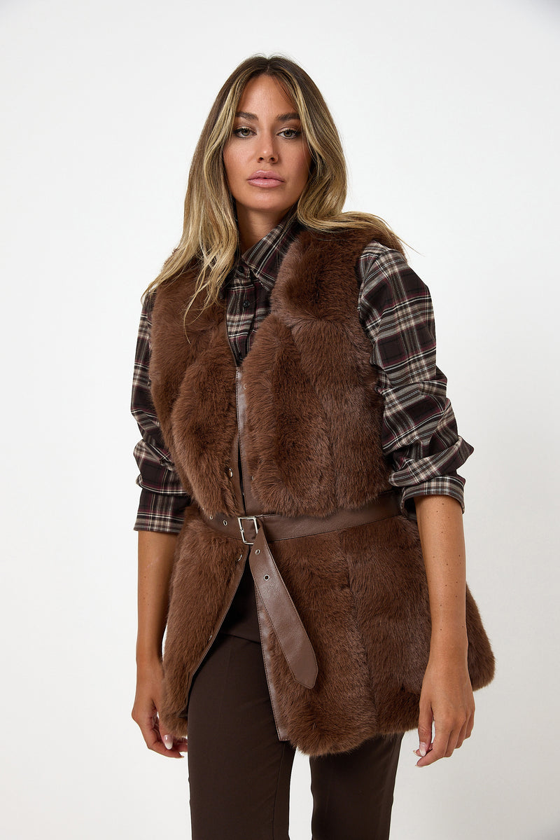 Gilet in ecopelliccia marrone FEDERICA BI