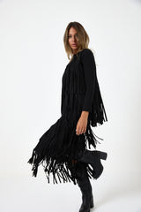 Gilet nero in ecosuede con frange FEDERICA BI
