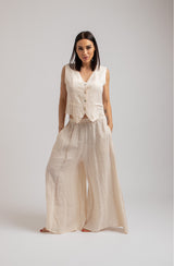 Pantalone in lino crema FEDERICA BI