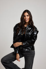 Giacca nera in ecopelle lucida FEDERICA BI