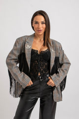 Blazer principe di Galles frange nere FEDERICA BI
