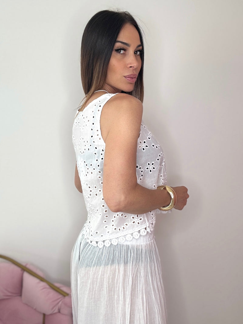 Top in cotone sangallo ( vari colori )