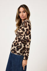 Maglia misto cachemire stampa macu marrone FEDERICA BI
