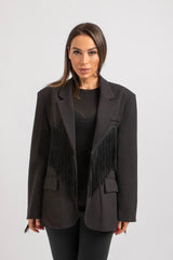 Blazer nero frange FEDERICA BI