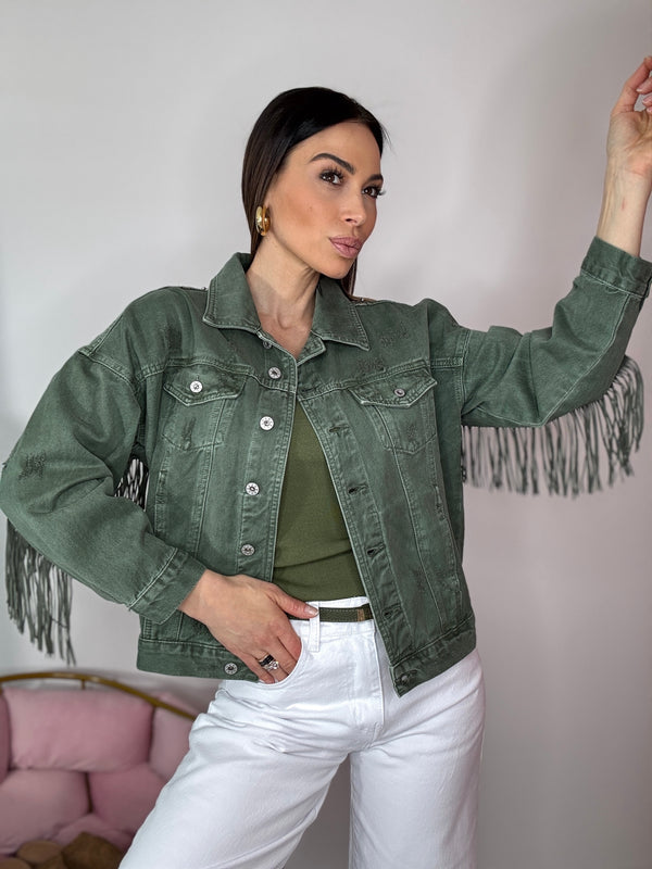 Giacca in denim e frange FEDERICA BI ( vari colori )