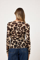 Maglia misto cachemire stampa macu marrone FEDERICA BI