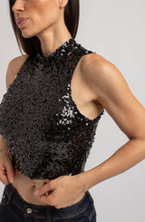 Top nero in paillettes FEDERICA BI
