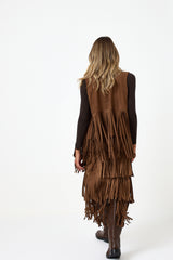 Gonna camel in ecosuede con frange FEDERICA BI