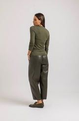 Pantalone in ecopelle verde militare FEDERICA BI