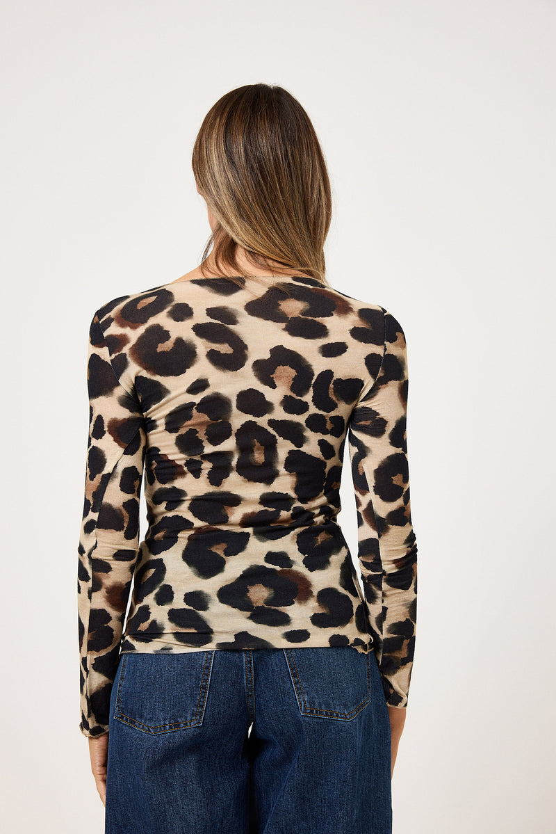Maglia misto cachemire stampa animalier nera FEDERICA BI