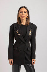 Blazer nero doppiopetto spille gioiello FEDERICA BI