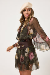 Abito in chiffon fantasia verde FEDERICA BI