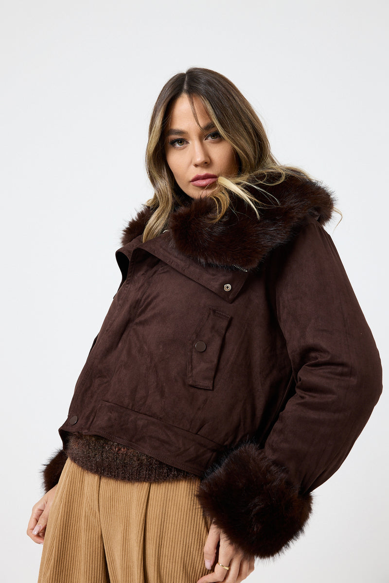 Giacca in ecosuede marrone ecopelliccia FEDERICA BI