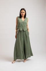 Pantalone in lino verde militare FEDERICA BI