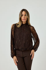 Camicia in pizzo marrone FEDERICA BI