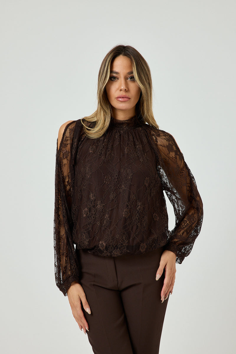Camicia in pizzo marrone FEDERICA BI