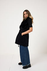 Gilet nero in ciniglia ed ecopelliccia FEDERICA BI