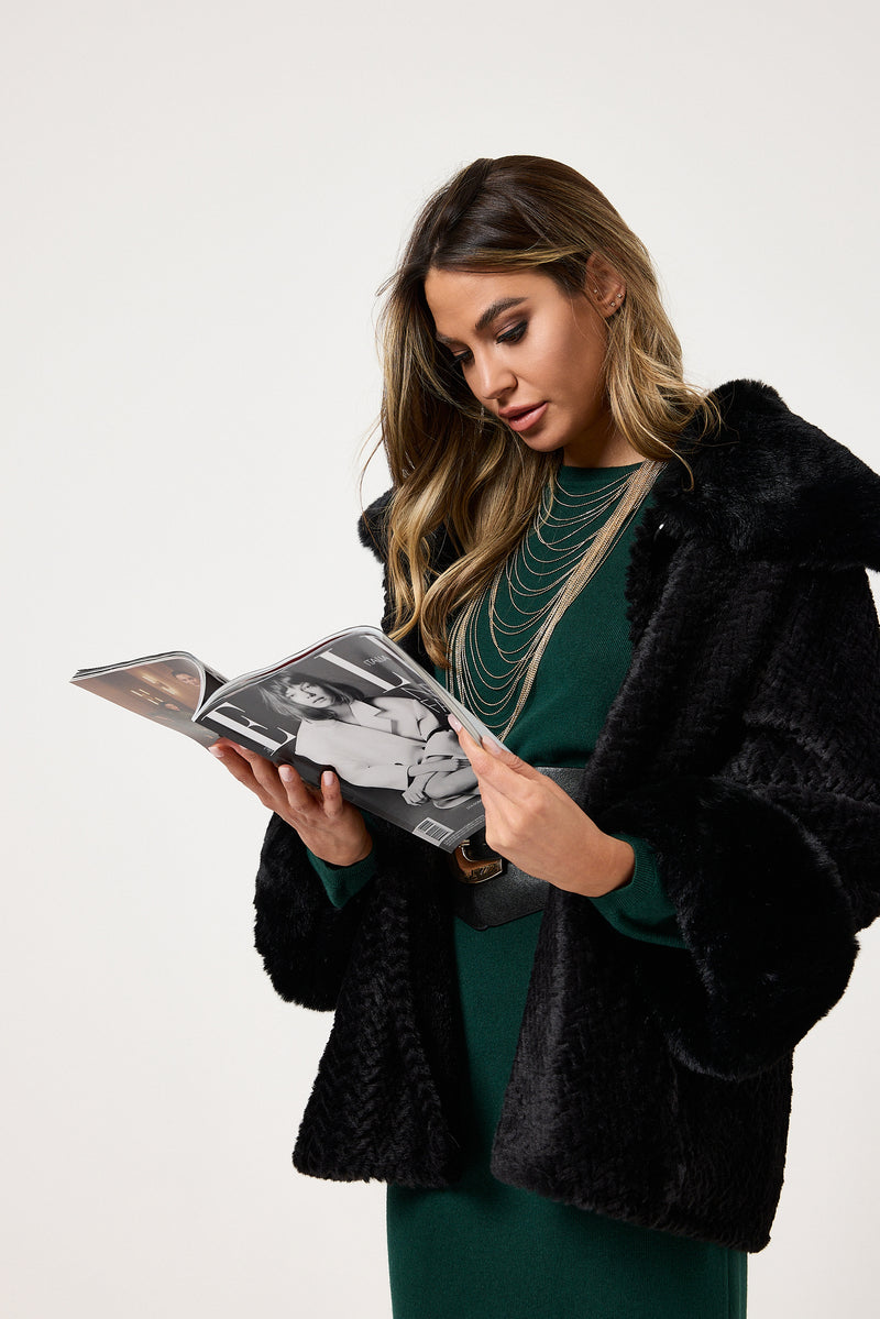 Giacca nera in ecopelliccia FEDERICA BI