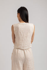 Gilet in lino crema FEDERICA BI